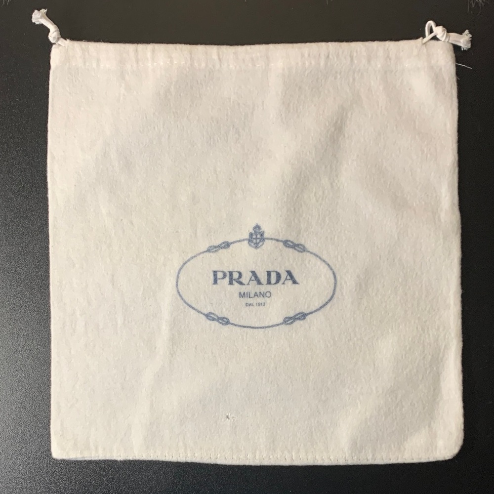 Prada Milano logo Cream Dust/ Drawstring Bag with Blue Logo (EUC)